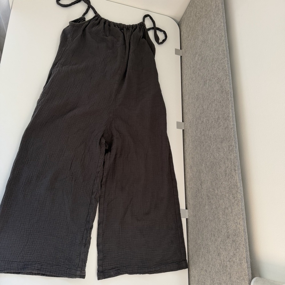 Back Beat Co Gauze Jumper Jumpsuit Wide-leg M /L Gray Pockets Organic Cotton - Picture 3 of 11
